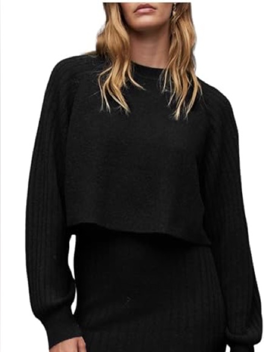 All Saints Margot Cropped Wool Alpaca Sweater Black Minimalist Edgy Goth Medium